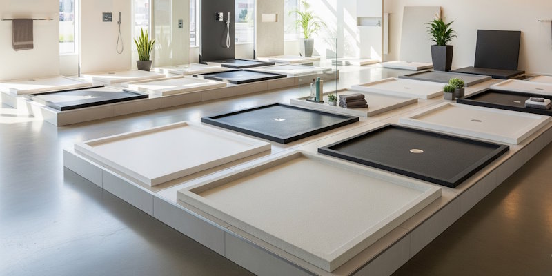 Close-up of a stone resin shower tray